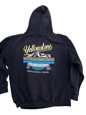 PACIFIC & CO Yellowstone National Park Pullover Hoodie Sweatshirt Men's LG Black